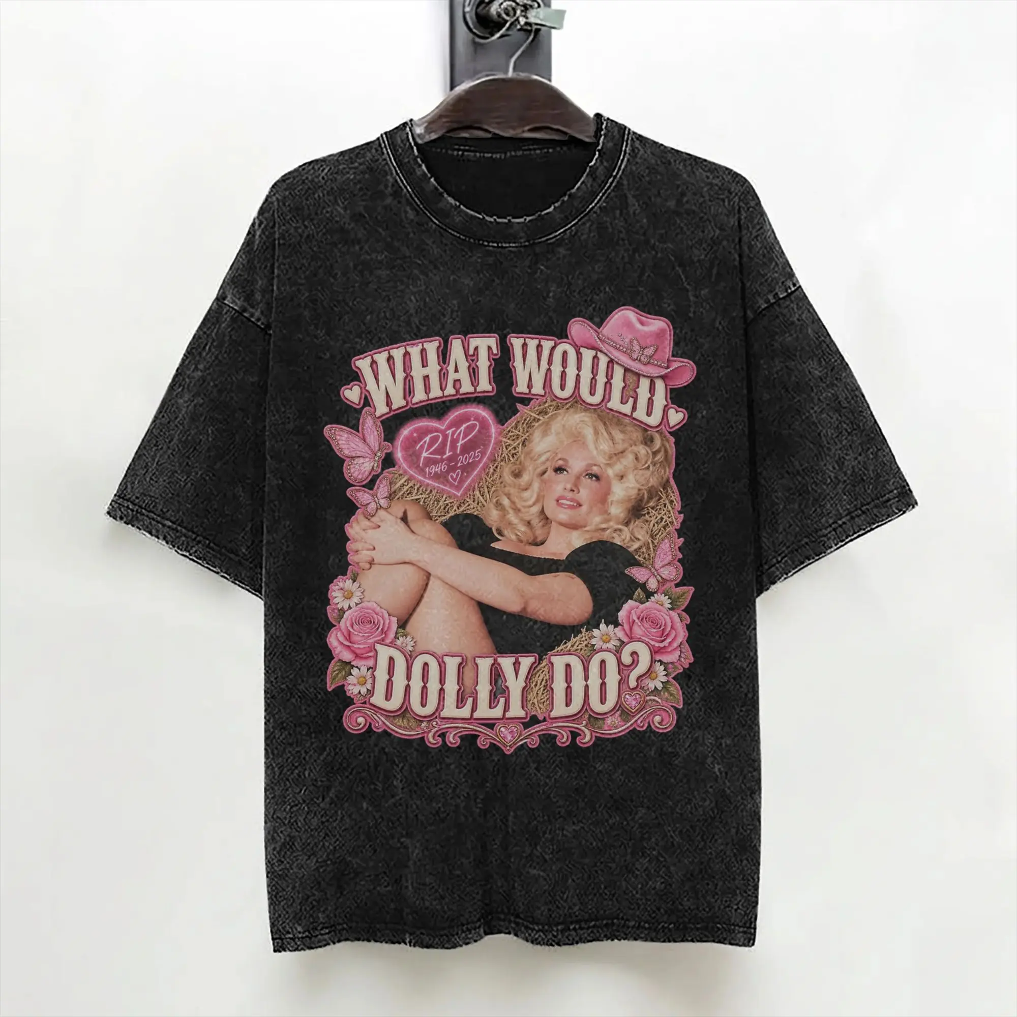 Singer D-Dolly Parton T Shirt Washed Cotton High Street T-Shirts  Vintage for Men Women Streetwear Summer Tees