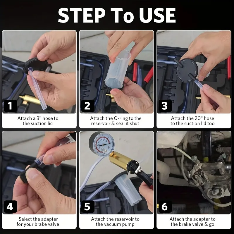 2in 1 Brake Bleeder Kit with Hand Vacuum Pump with Gauge Adapters Automotive Brake Fluid Bleeding Set with Protected Case