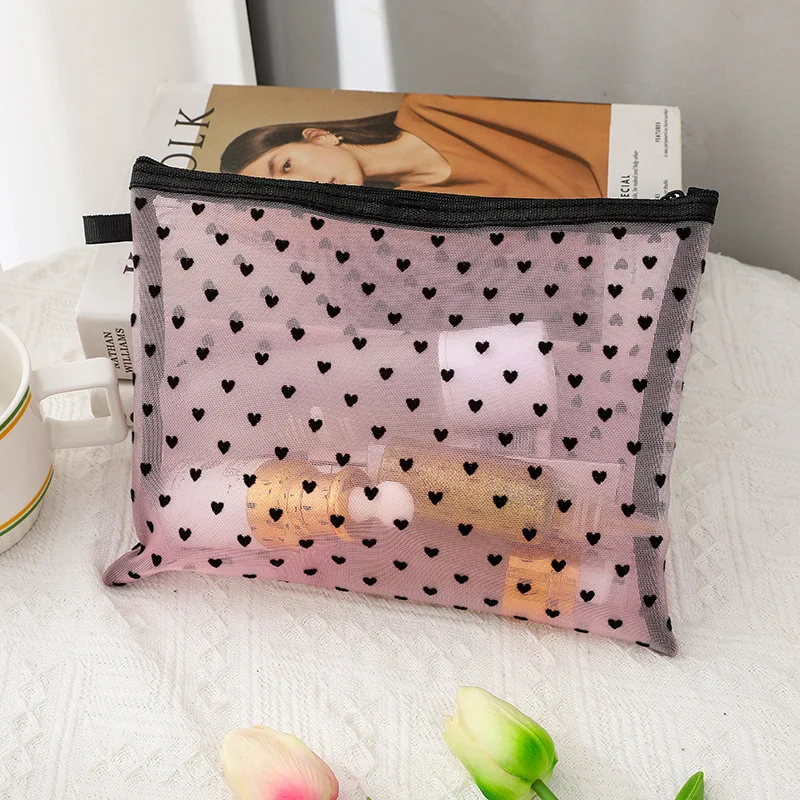 1Pcs Hot Mini Transparent Herz Make-Up Tasche Frauen Tragbare Lippenstifte Kosmetische Lagerung Beutel Ins Klar Ctue Kleine Make-Up Tasche – Detail 8