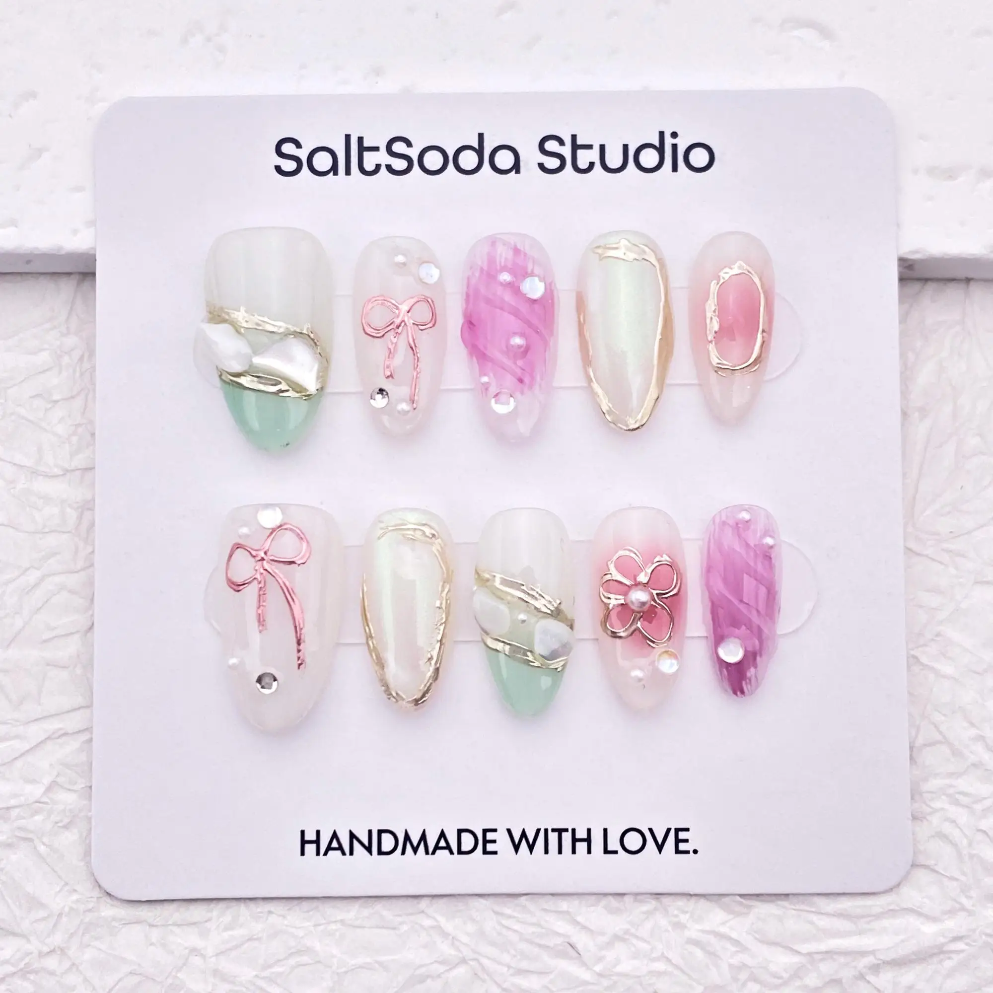 

Cute bow flower nail art, beautiful colorful nail art, hand-embossed nail art, reusable high-quality nails