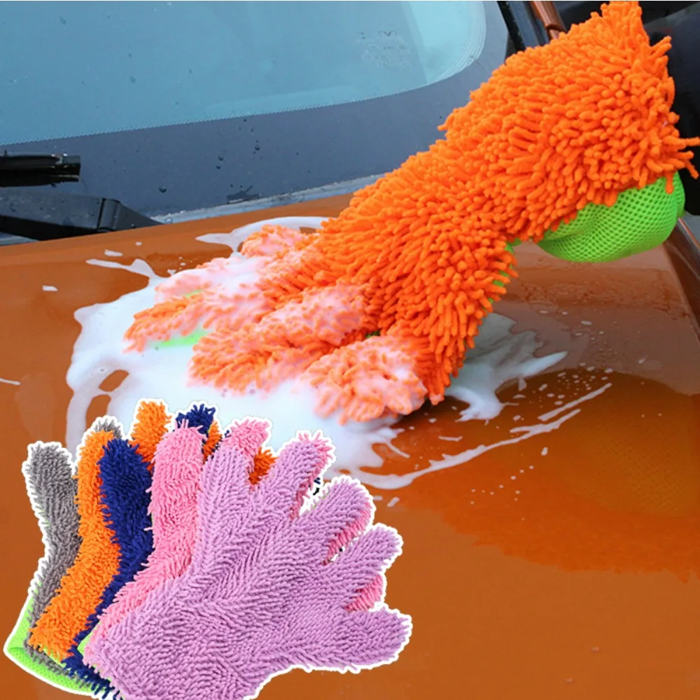 

Car Wash Glove Supplies Cleaning Tools Detailing Microfiber Gloves Thick Remove Dust Universal Window Care Washing Acessories