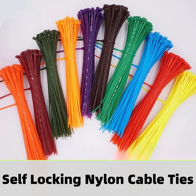 100pcs Self Locking Nylon Cable Ties 100/150/200mm Plastic Zip Wire Binding Wrap Straps DIY Cable Fasten Organiser Multicolour