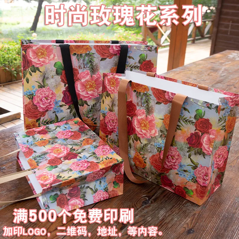 

Customized. in Stock Fashion Rose Handbag Clothing Store Retro Han Clothing Shopping Bag Bag Thickened Paper Bag Pa