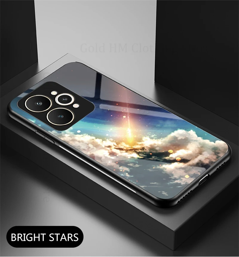 

For Oppo Realme 15 Pro Starry Sky Tempered Glass Gradient Case For Realme P3 Ultra 14 13 12 Pro Plus Soft TPU Shockproof Cover