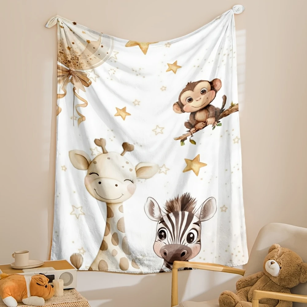 Watercolor Jungle Animal Star Print Throw Blanket warm bedroom balcony leisure lounge Blanket courtyard seating Birthday