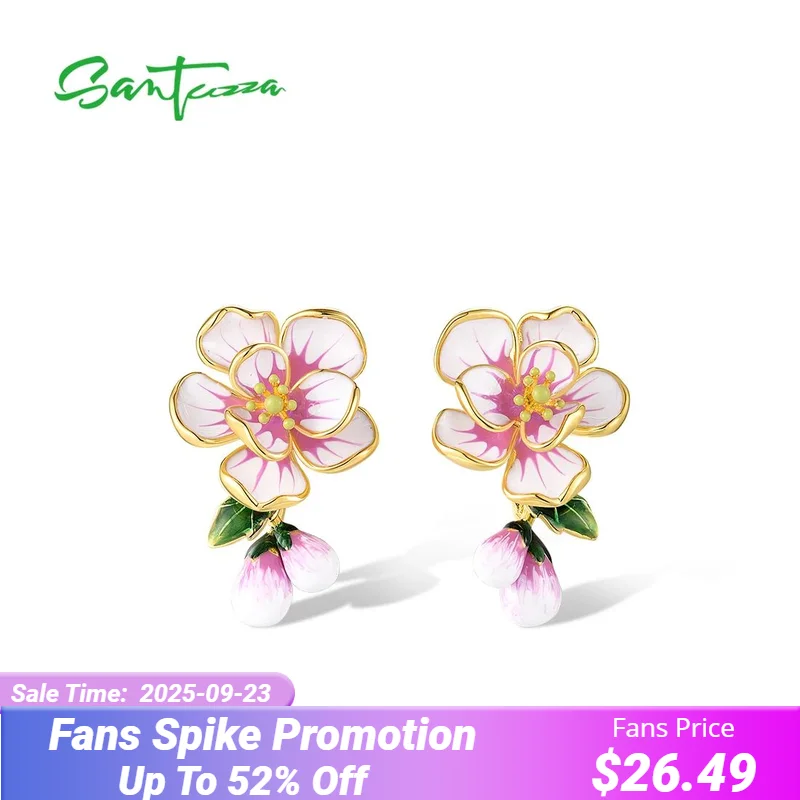 

SANTUZZA Authentic 925 Sterling Silver Stud Earrings For Women Sparkling Fancy Pink Flower Drop Wedding Party Gifts Fine Jewelry