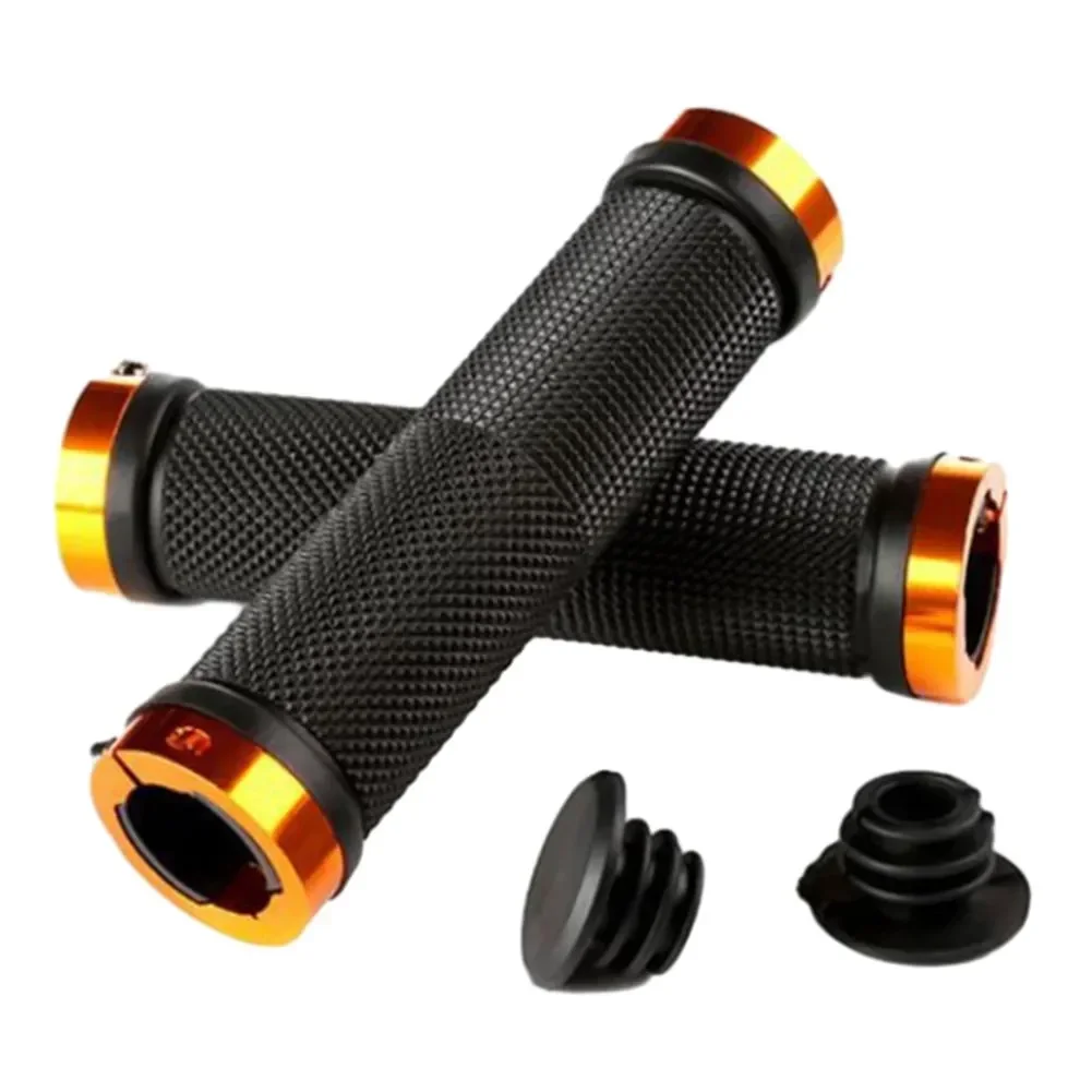 Mountain Bike Handle Grip Set, Lockout Grips with Bolt Locking System, Durable and Stylish, Black/Red/Yellow 1 Pair/Set