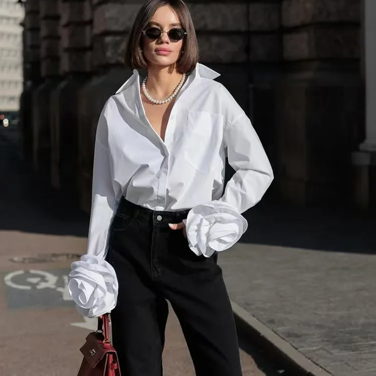 

New Design Splicing Flower Long Sve Cardigan irt Women's Loose Fit Cotton Ne Button up Summer Faion Top