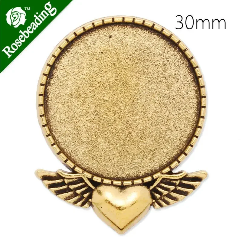 30mm anqitue gold brooch blank,brooch bezel,heart with wings,zinc alloy,lead and nickle free,sold by 10pcs/lot-C4082