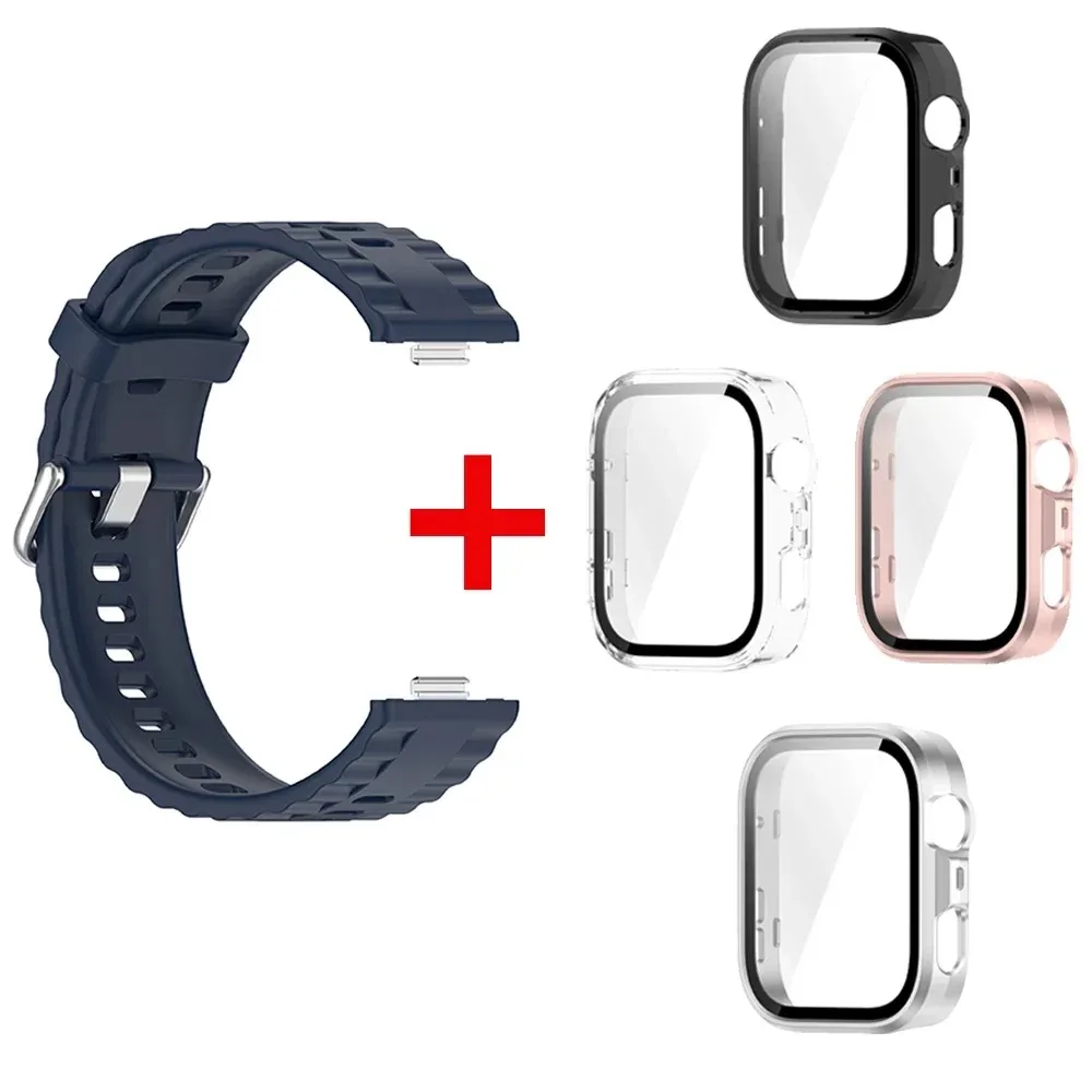 حافظة كمبيوتر + حزام لساعة Huawei Watch Fit 3/4 حافظة واقية مضادة للسقوط لساعة Huawei Watch Fit 4/4 Pro سوار معصم من السيليكون