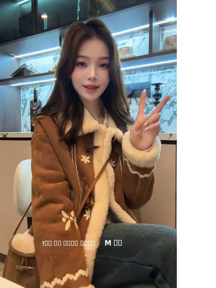 Casaco de Pele e Couro Xuanxuanchen Roman Holiday para Mulheres, Inverno, Solto, Casual, Casaco de Pele Acolchoado, Ajuste Longo com Botão ...