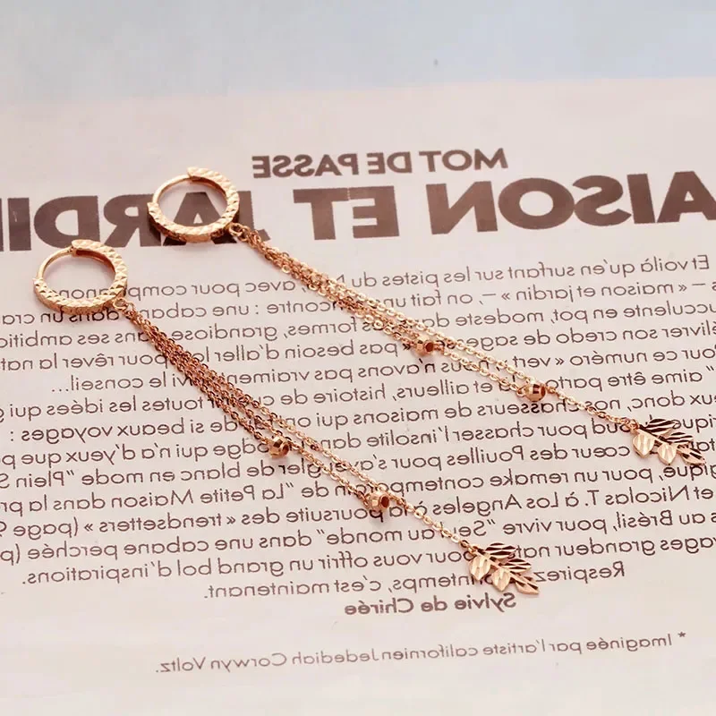 

Classic Leaf-shaped Tassel Earrings for Women Long Chains Charm Light Luxury Earings Copper Plated Rose Gold Jewelry