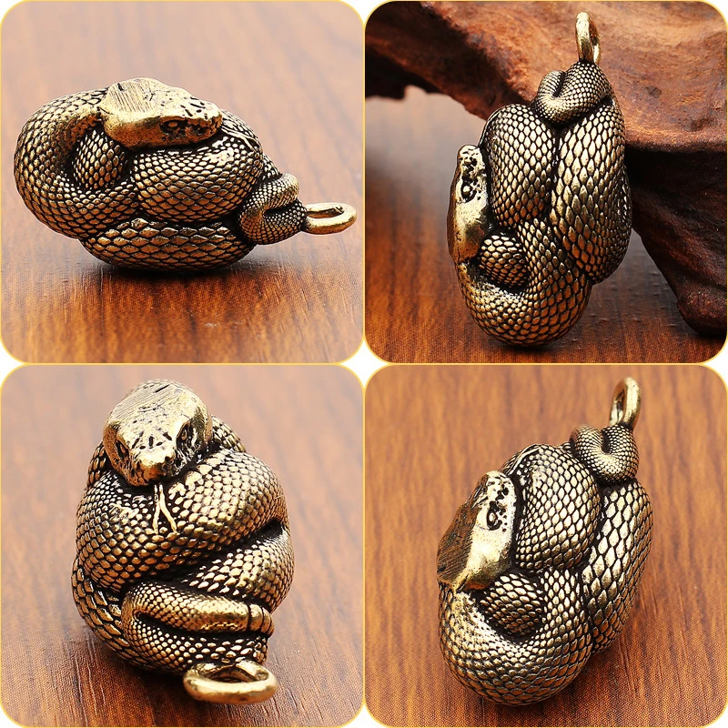 Antique Bronze Snake Statue Small Ornaments Mini Figurines Bronze Animal Mini Desktop Home Decorations Brass Crafts