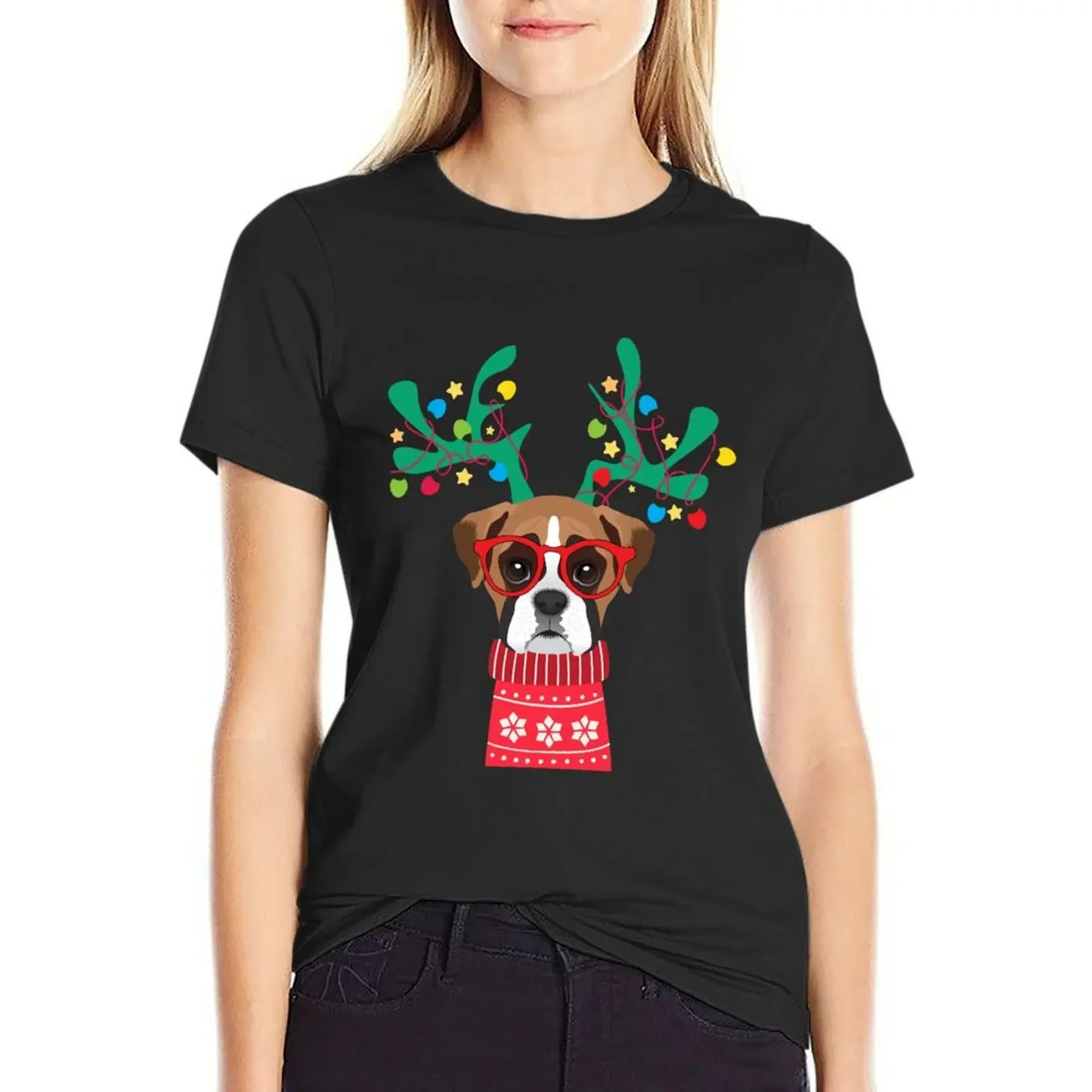 

Boxer Funny Holiday Xmas Christmas T-Shirt tops vintage Aesthetic clothing graphics Woman clothes