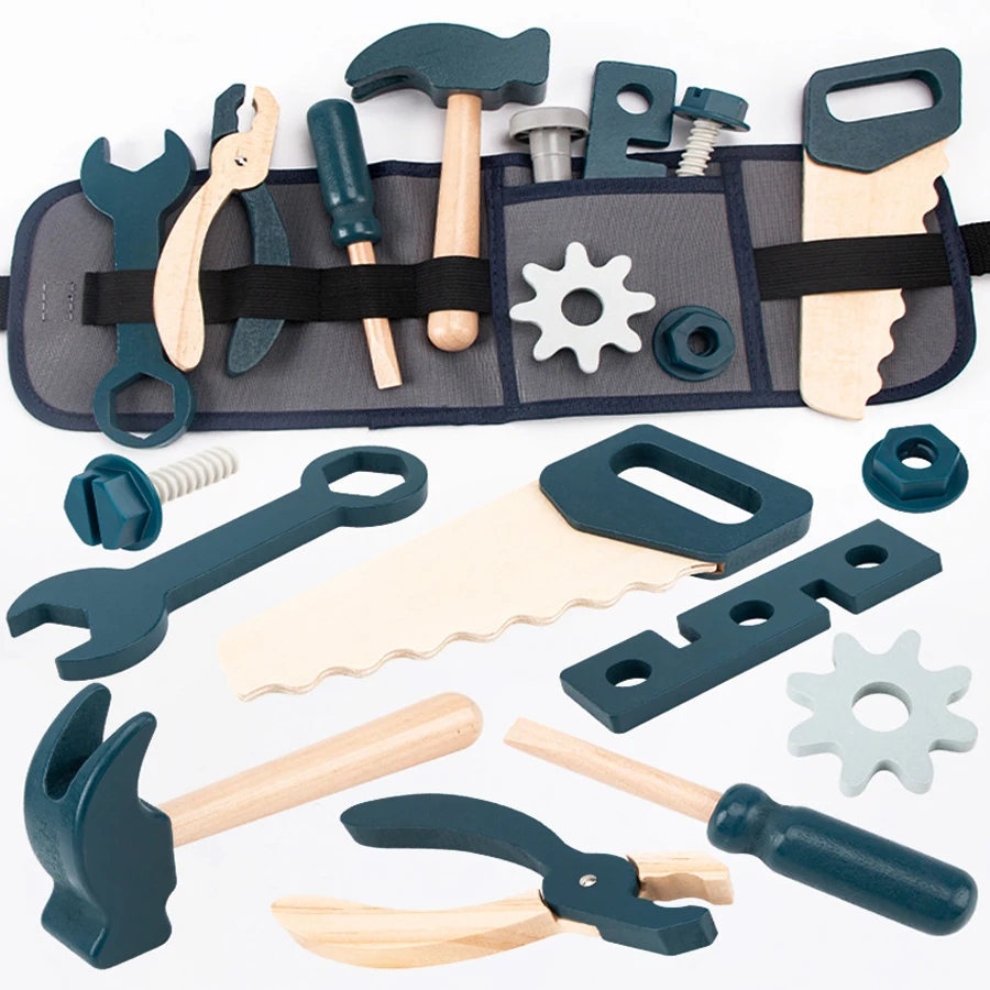 Juego de herramientas para niños, juguete educativo de madera para juego de imitación, juguetes para juego de rol de peluquería, herramientas de construcción, regalos de aprendizaje Montessori