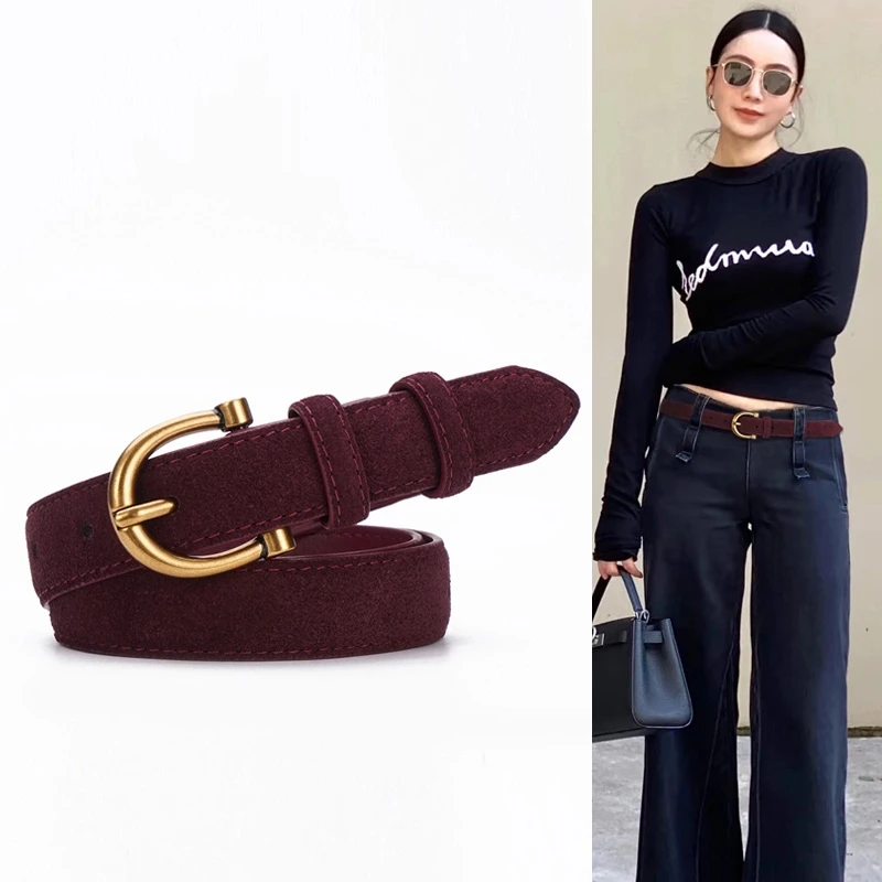Cintura da donna in pelle scamosciata premium, cinturino in vita da lavoro casual alla moda, cintura regolabile per pantaloni eleganti jeans