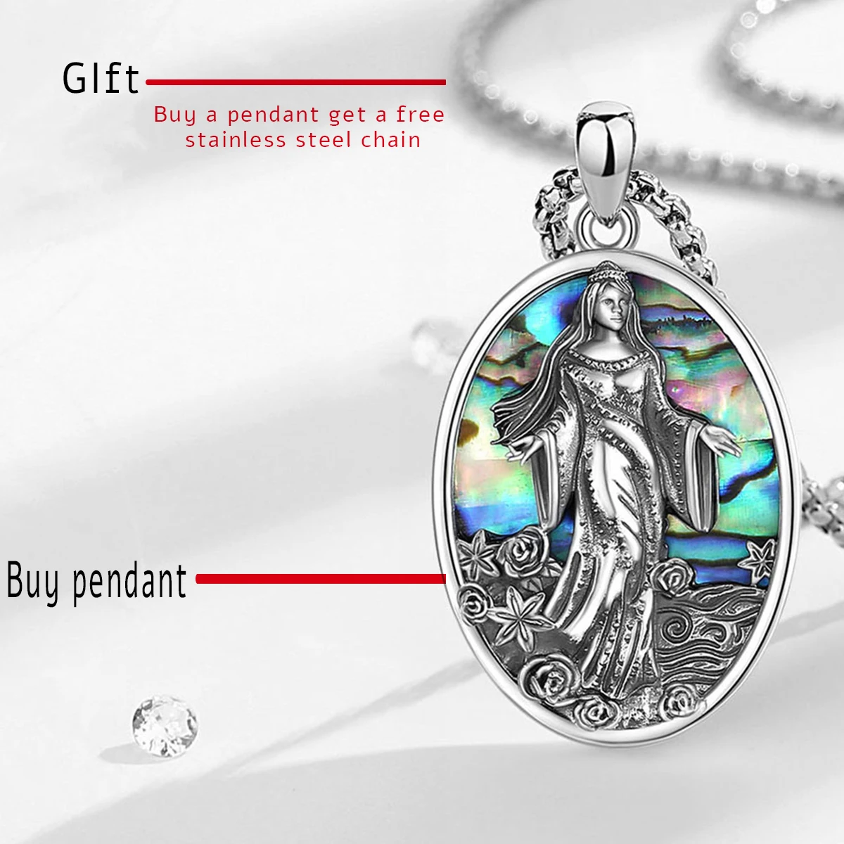 Eudora Original 925 Sterling Silver Sea Goddess Yemaya Necklace Natural Abalone Shell Lemanja Amulet Pendant Fine Jewelry Gift