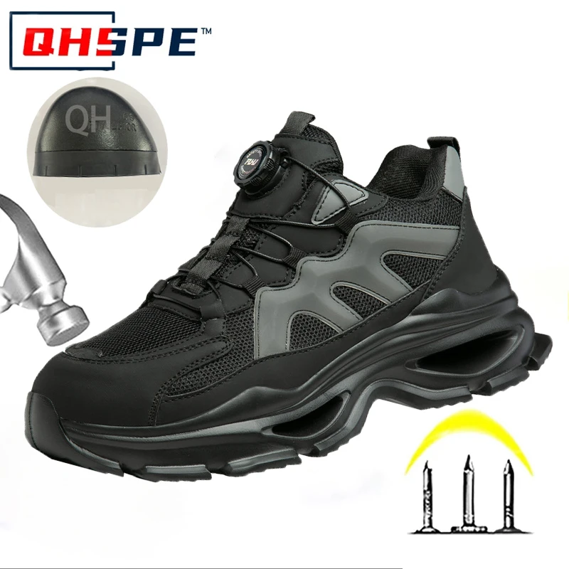 通気性のある労働保護靴軽量滑り止めソフトソール回転ボタン作業靴安全のためのアンチスマッシング