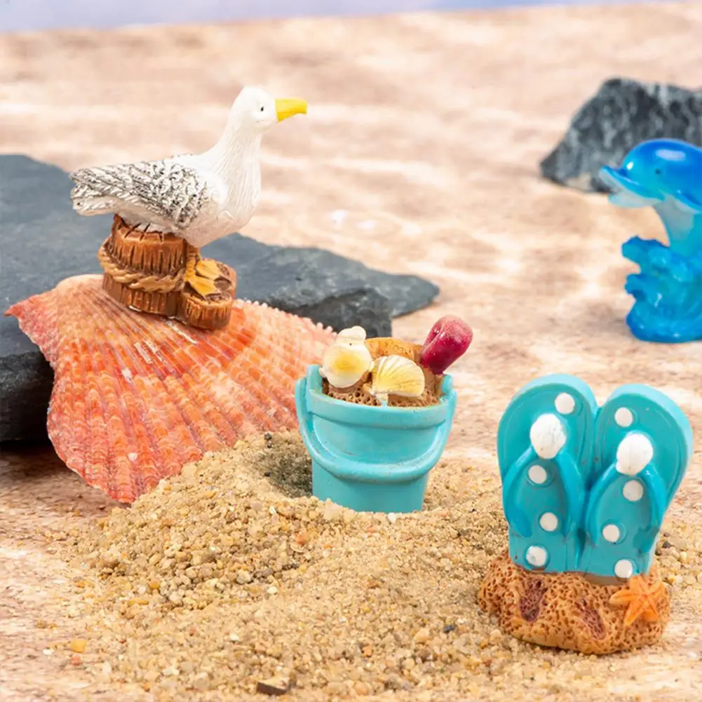 Resin Miniature Toy Seaside Theme Miniature Figurine Miniature Seaside Theme Toy Kit with Resin Surfboard Seashell Seabirds