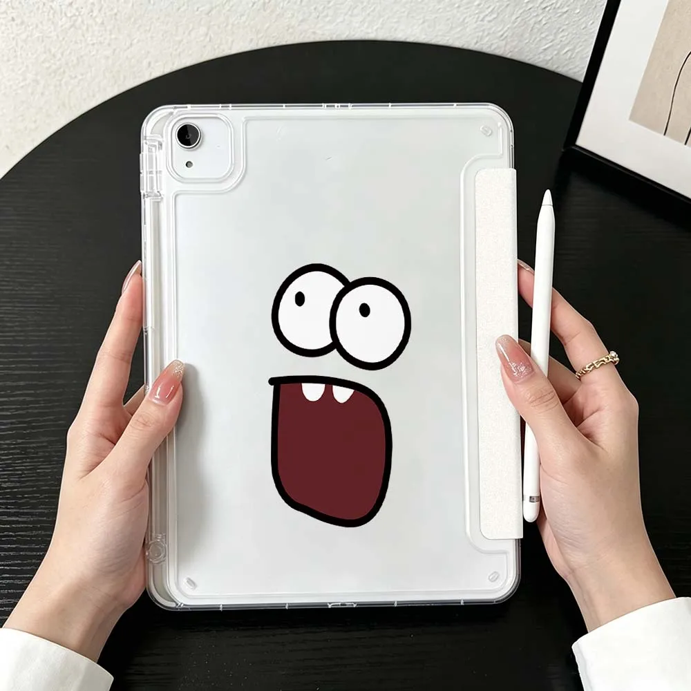 Cartoon Face With Mouth Case For iPad Mini Pro Air 5 6 7 8 9 10th 11th 11 9.7 10.9 13 inch Transparent Y-Shaped Folding Tablet