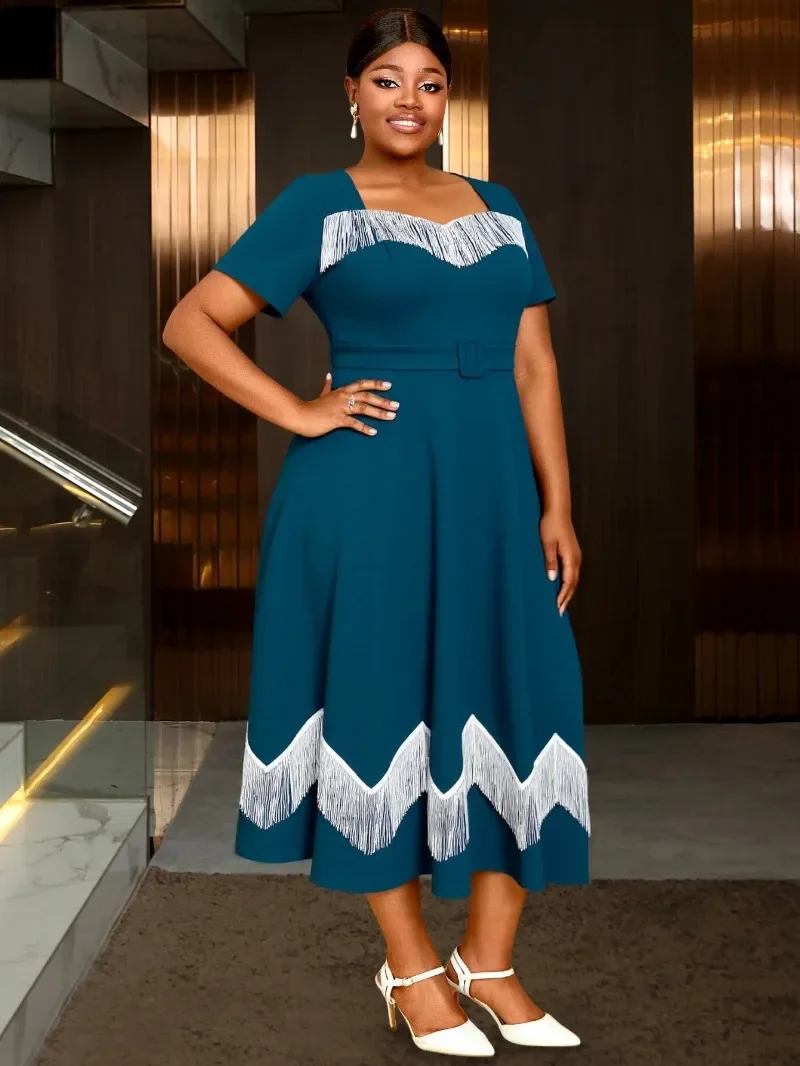 

Plus Size African Dresses for Women Autumn African Short Sleeve Tassel Party Evening Long Maxi Dress Dashiki Africa Clothing