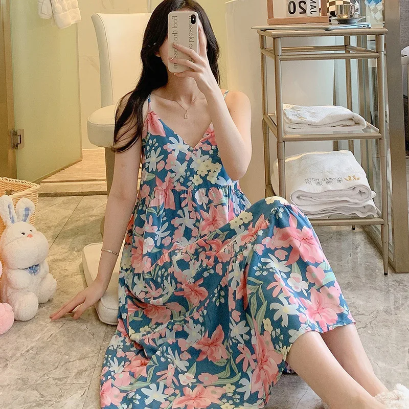 Slip Nightdress Women Summer Pajamas Cotton Plus Size Thin Homewear Robe Dress Women Lingerie Sexy Nightgown Mori Nightwear