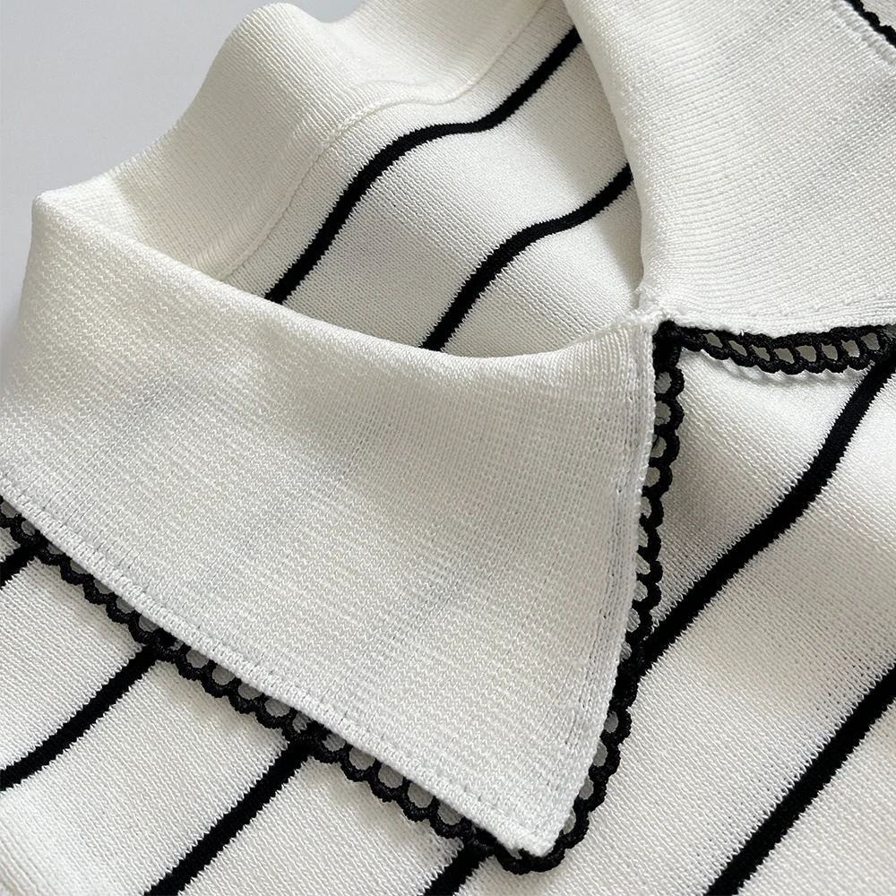 Damskie koszulki polo vintage, bluzki damskie w paski z krótkim rękawem, dzianinowe ubrania golfowe, nowe długie bluzy i topy 2142040