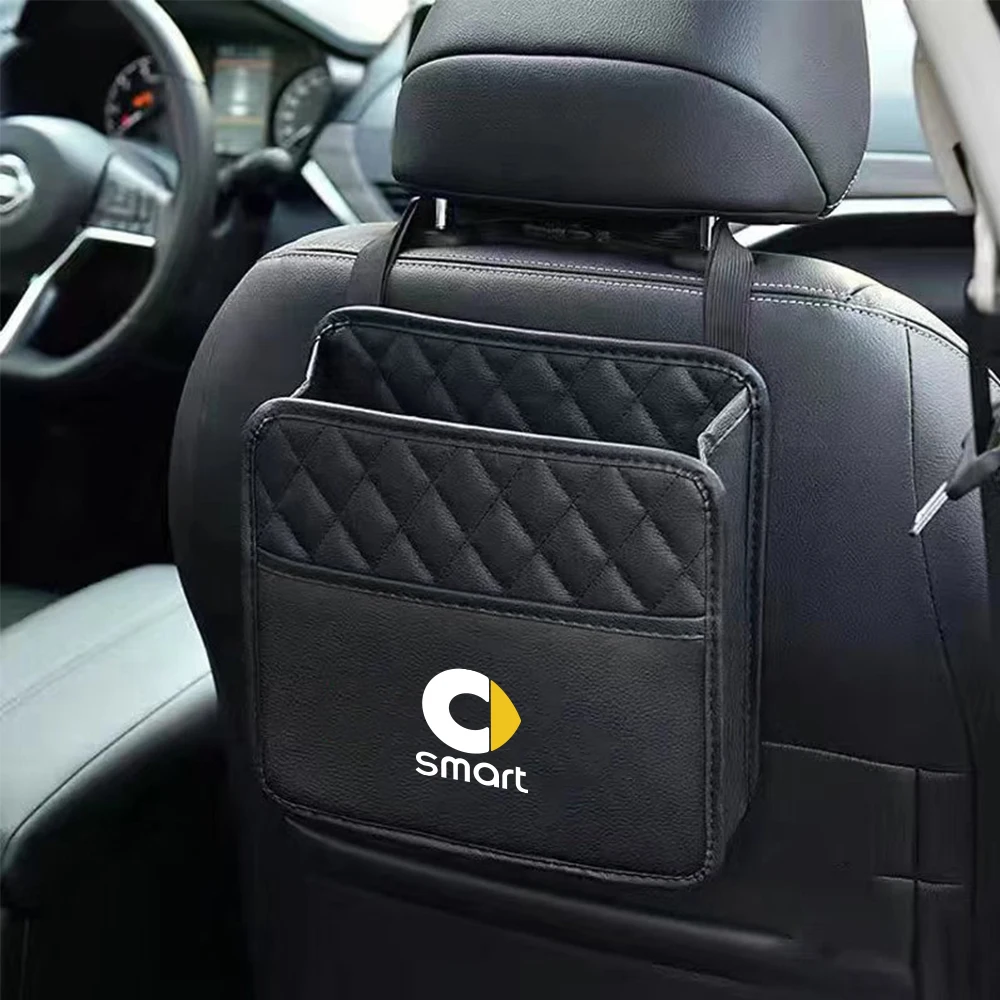 Car Seat Back Storage Soft PU Leather Capacity Bag Auto Accessories For Smart Eq Fortwo Forfour 453 451 452 450 454 Roadster