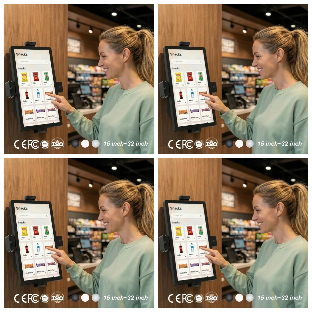 

Wall Mount Convenience Store Self Checkout Kiosks Android 14 15 16 Barcode Scanner NFC Payment Terminal Space Saving Design