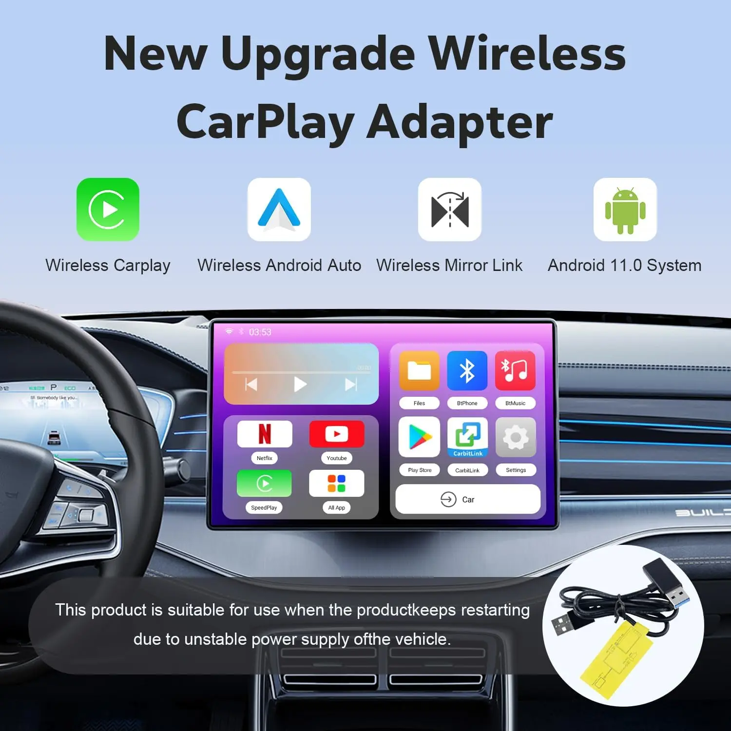 [2024 Upgrade] 4 in 1 Wireless Carplay Adapter & Android Auto Wireless Adapter, Carplay Ai Box for OEM Wired CarPlay Car