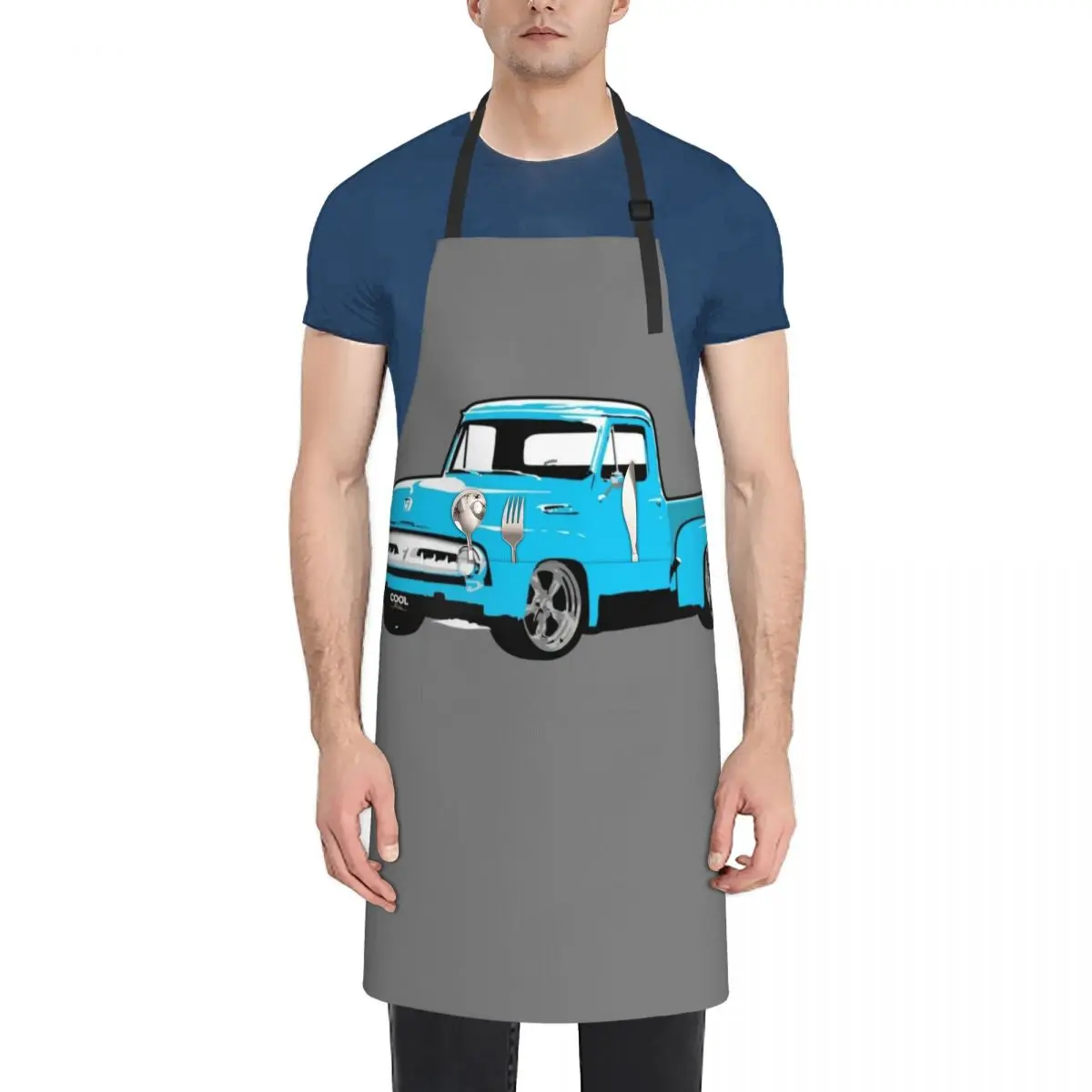 

Bright Blue 50s Custom F Truck Apron Useful Things For Kitchen men's barbecue with pockets Apron