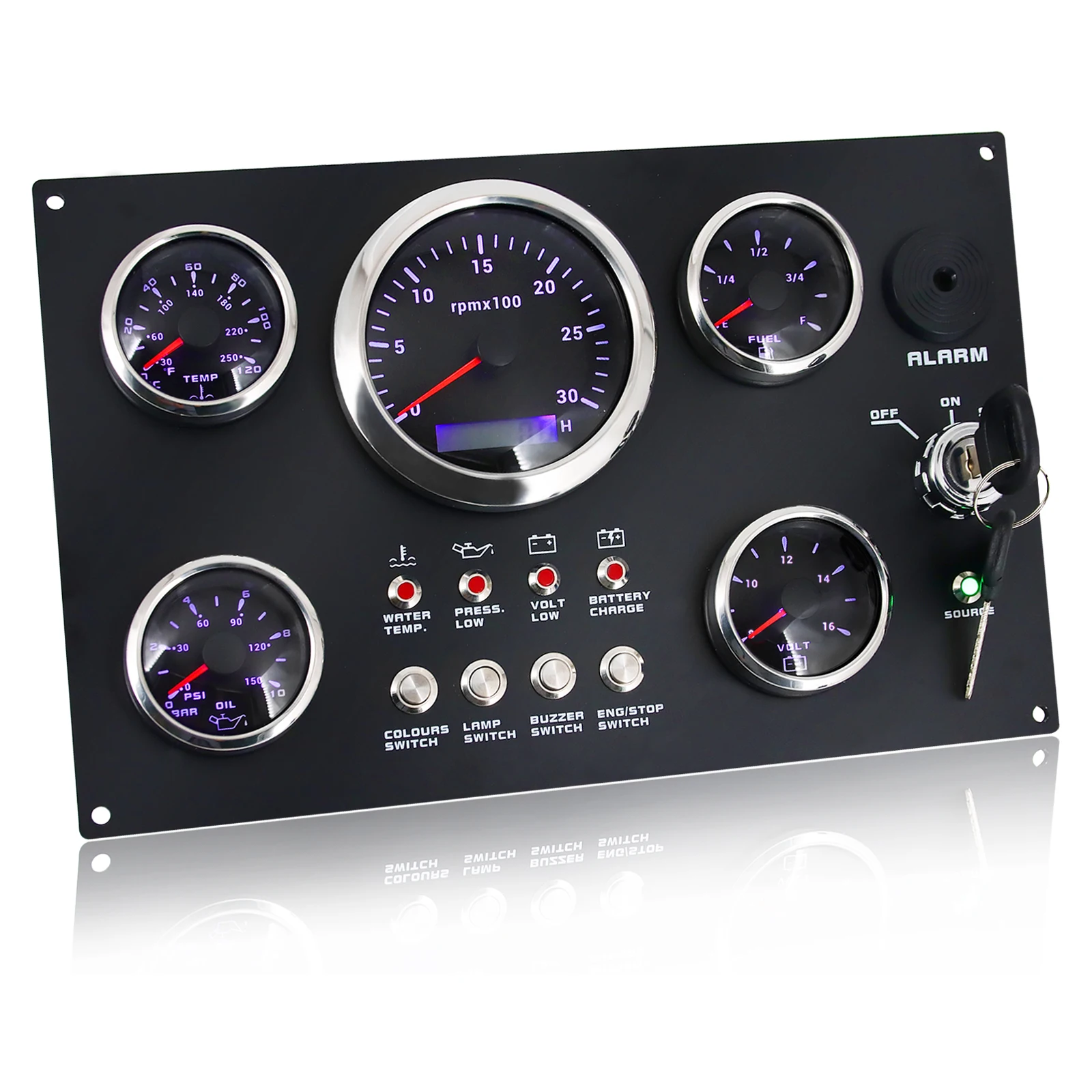 AD 5 Gauge Set Switch Panel 12V 24V 4 Button Panel Light Toggle Gauge ...