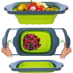 LMETJMA Collapsible Colander with Extendable Handles Colander Strainer Over The Sink Vegetable Fruit Colanders Strainers JT40