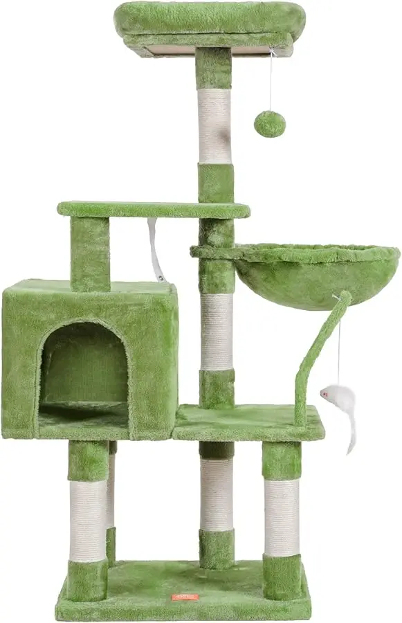 

Heybly Cat Tree with Toy, Cat Tower Condo for Indoor Cats, Cat House with Padded Plush Perch, Cozy Hammock and Sisal Scratching