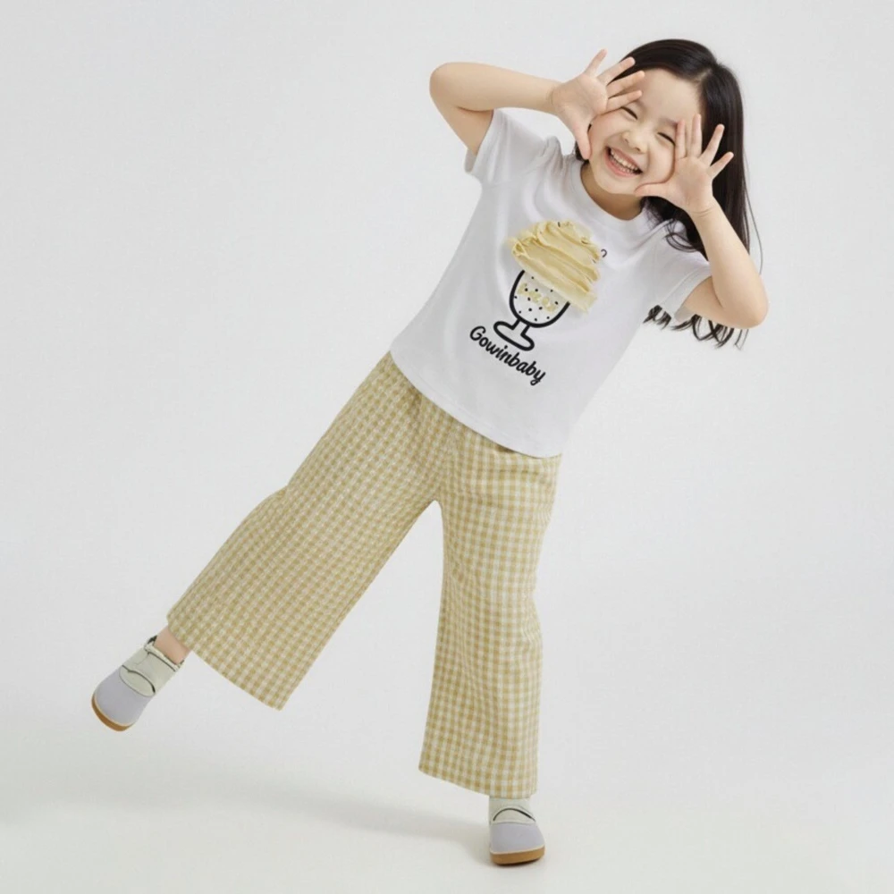 Girls Set 2026 Spring and Summer New Childrens Clothing Korean Girl Baby Cute Stereo Ice Cream T-shirt Plaids Pants Two Sets