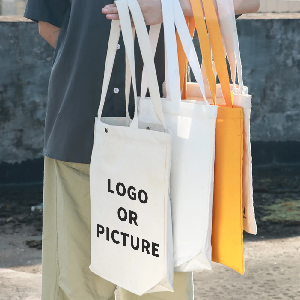 Hand Shopping Canvas Bag Custom Pattern Blank Printable Logo Large Capacity Thick Eco-Friendly Bag (Printing Fee Not Included)