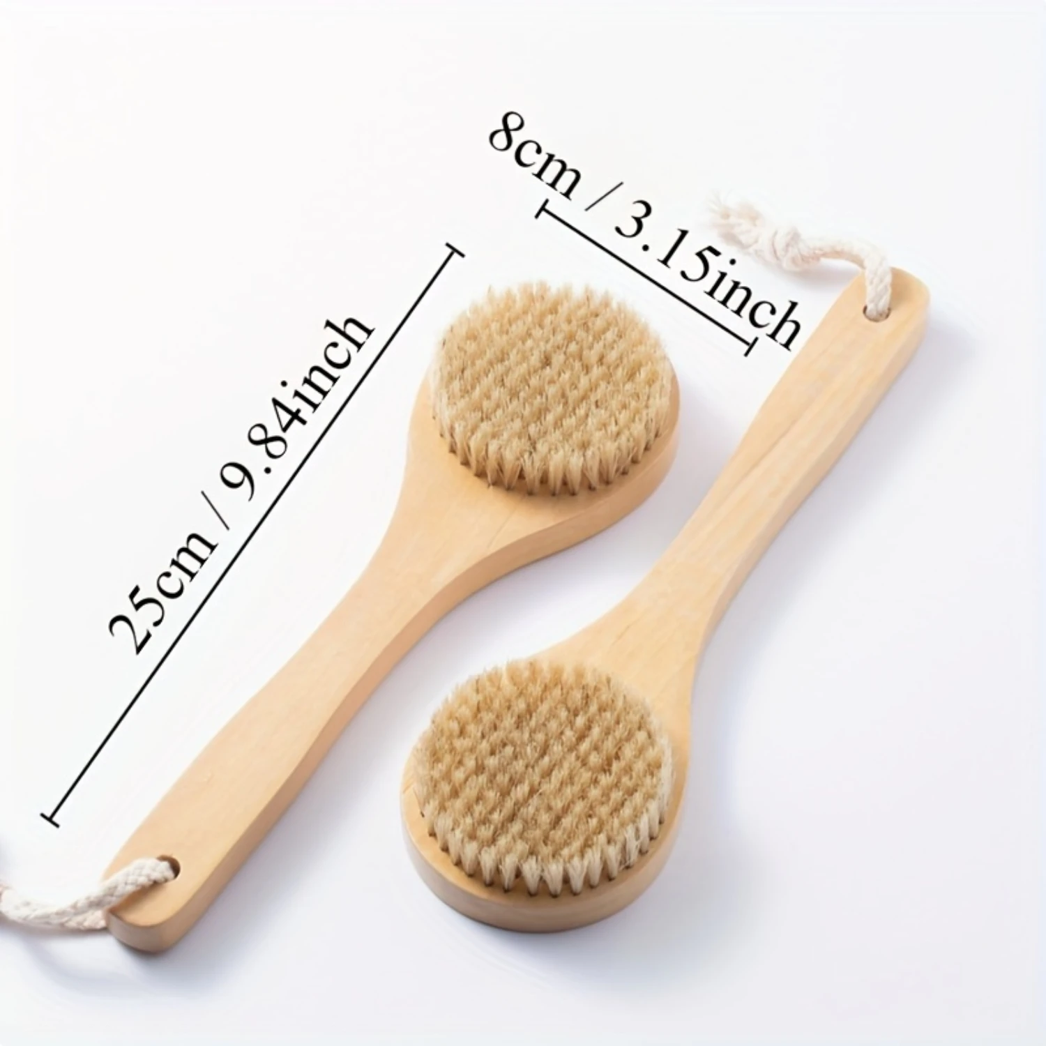 Natural Bristle Wooden Bath Body Brush for Shower, Long Handle Back Scrubber, Soft Exfoliating Brush for Men & Women, Bathroom S