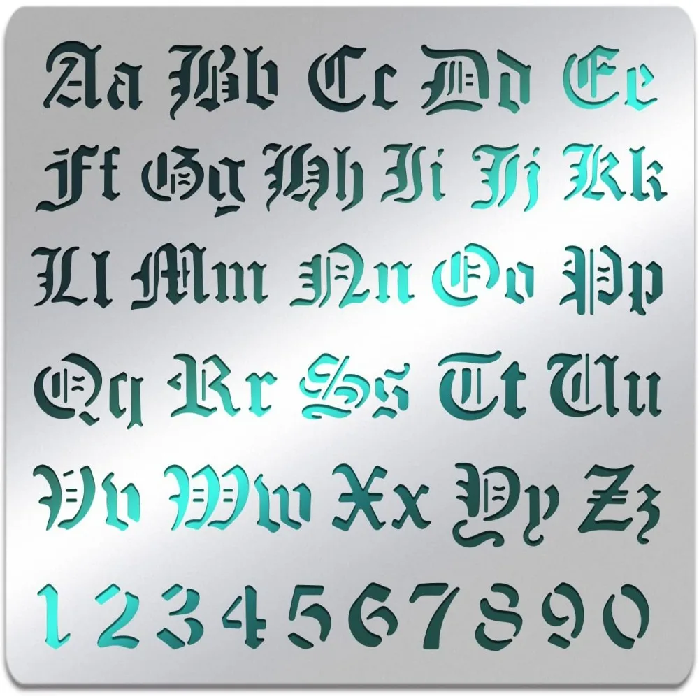 Gothic A bis Z Alphabet & Zahlen Schablone Vorlage zum Malen Holz brennendes Leder brennendes Gravur Scrapbooking 6,14 x 6,14 Zoll