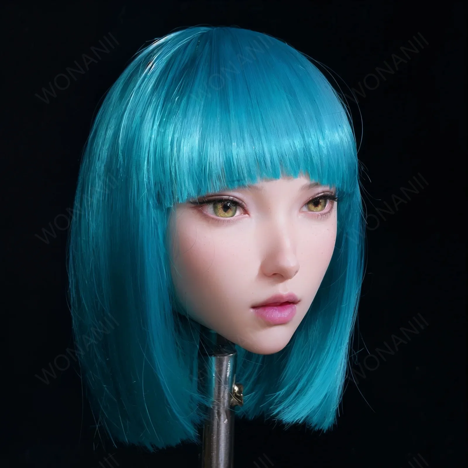 ١ 1TPE شعر أزرق جميل، نمط لطيف، شعر بالغ كبير، شعر مستعار، قبعة، أذن، عيون