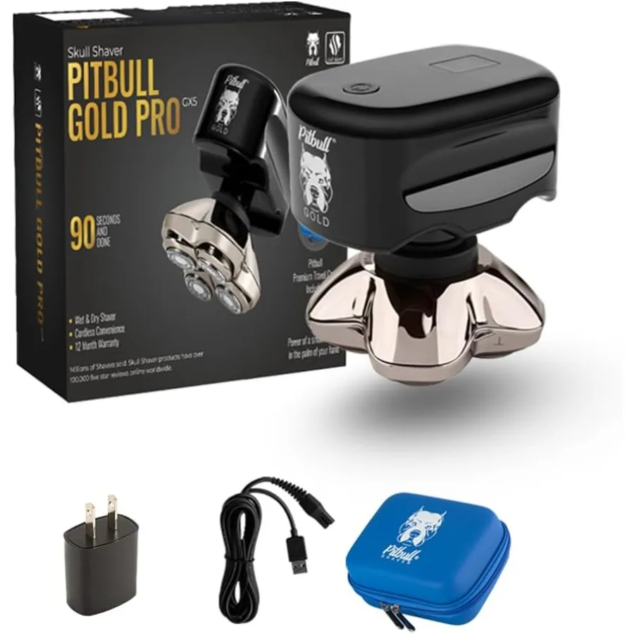 

Pitbull Gold PRO GX5 Head and Face Shaver for Men Stainless Steel Blades Gold Finish Precision Trimmer with Adjustable Settings