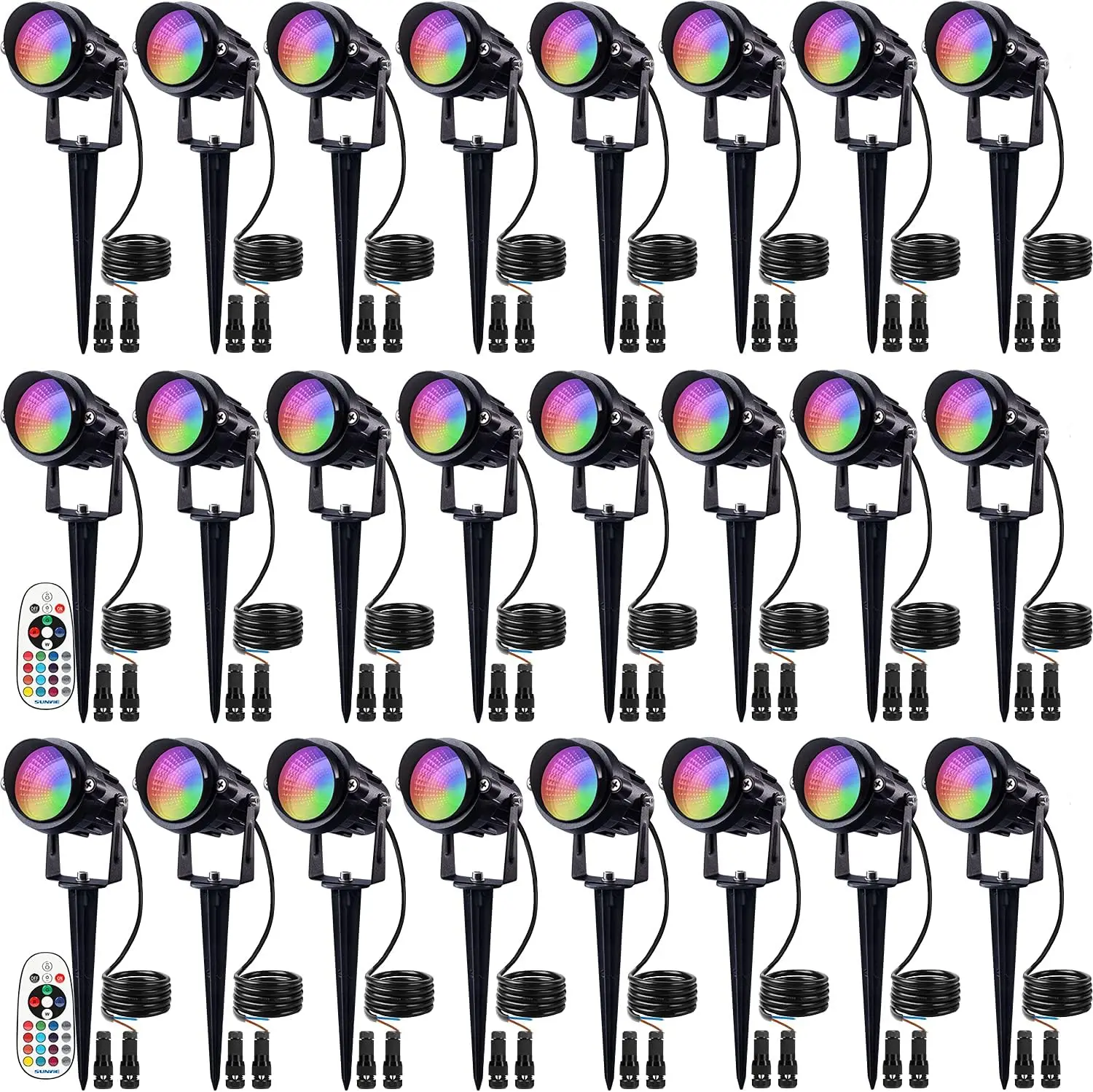 24 Pack RGBW Low Voltage Landscape Lights, 12W LED Color Changing Landscape Lighting with Remote Control and Wire Connectors