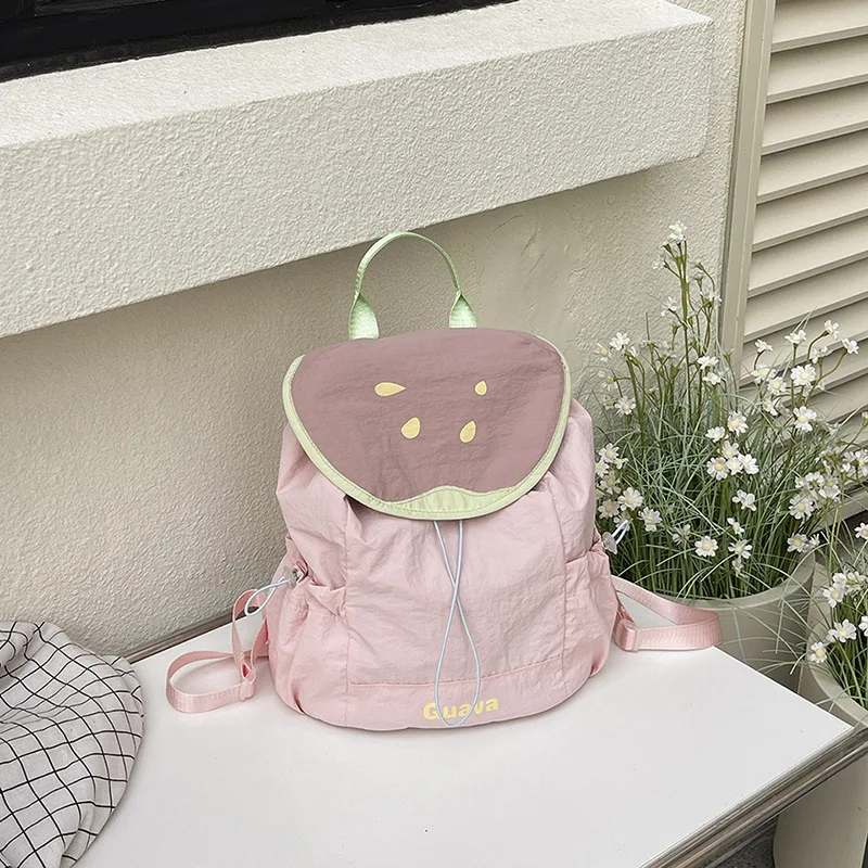 New Womens Summer Cute Cartoon Fruit Print Dopamine Small Backpack Casual Daypack Versatile School Bag Travel Trendy Lightweight view 3