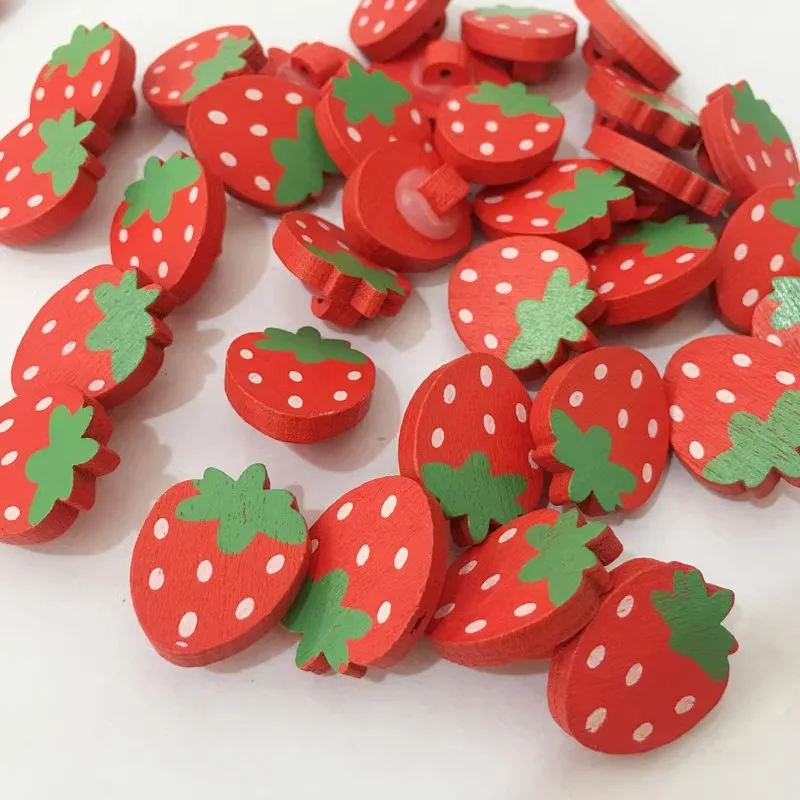 Strawberry wood button children's cartoon wood button handmade diy button clothes doll decorative button