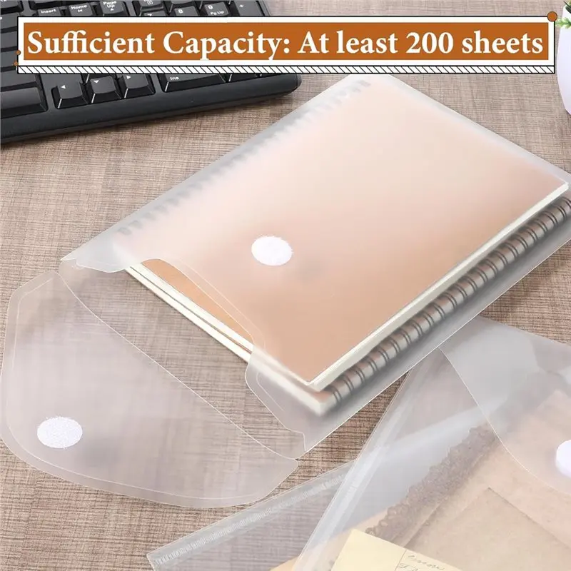 AB34-50Pack 7X9.8''Clear Plastic Envelopes Hook Loop Closure Receipt Stickers Storage Holder Reusable Small Plastic Envelope