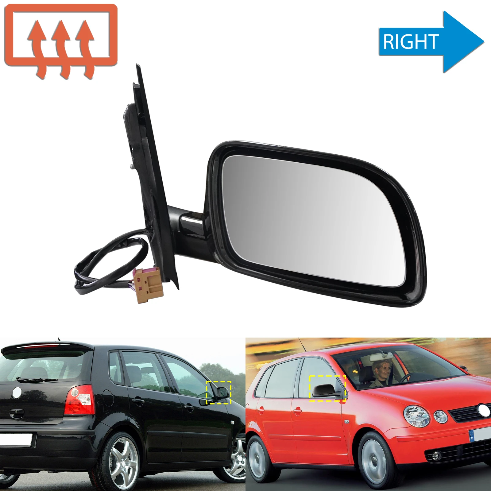 

For VW Polo MK4 Driver Right Side Electric Primed Wing Door Mirror Heated 02-05