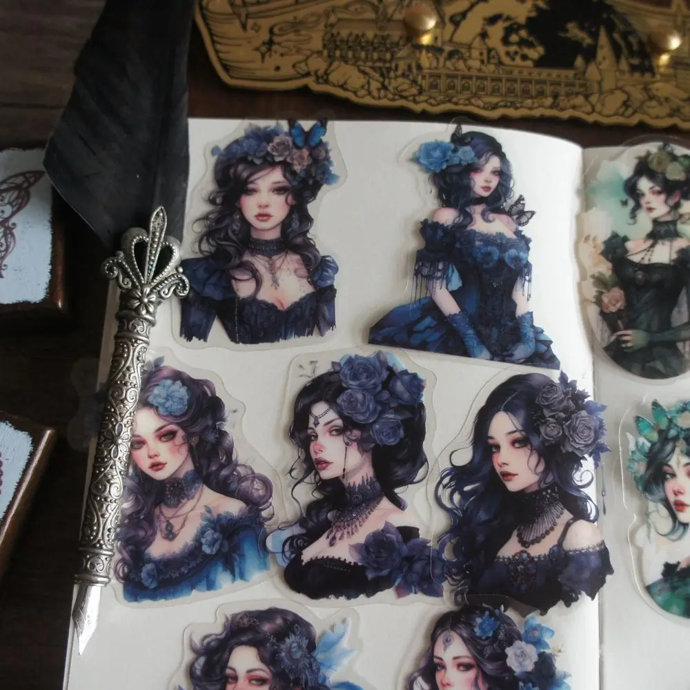 18pcs Gothic Style Lady Profile Portrait Style PVC Sticker Scrapbooking DIY Gift Label Decoration Tag