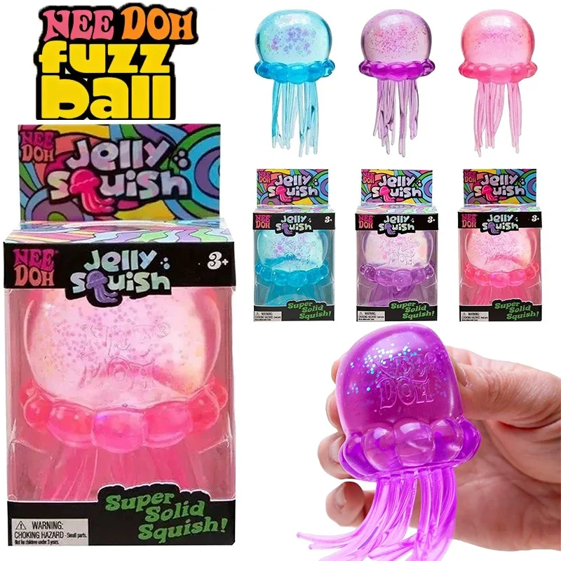 

2026 New Transparent Glitter Jellyfish Squishy Toy Super Soft TPR Squeeze Stress Ball Sensory Fidget Toy for Anxiety Relief