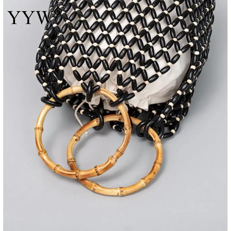 Fashion Woven Bag Women'S  New Hollow Out Bucket Bag 2023 Designer Wood Bead Totes Bag Bohemian Travel Beach Handbag Clutch Bags