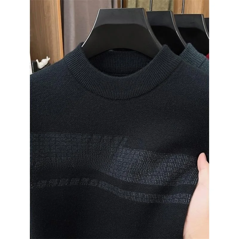 

New Winter Thiened round Ne Knitwear for Men Warm Inner Wear Casual Sle Soft Fabric Straight Cut Suitable for Middle-Ag...