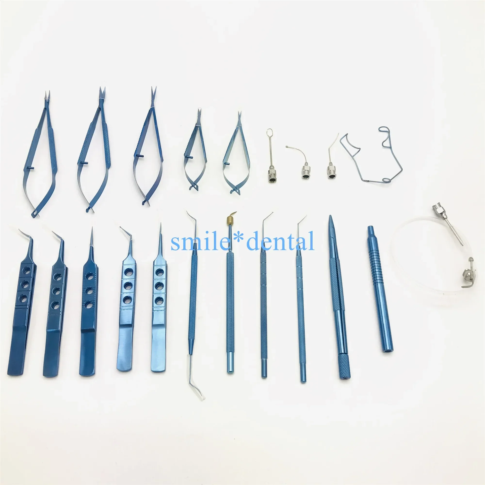 21PCS Titanium Cataract Set Eye tools with sterilization tray box scissor Ophthalmic needle holder